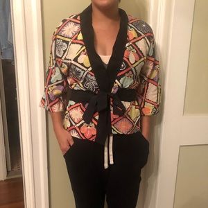 Trina Turk Silk Floral Kimono Style Wrap Jacket